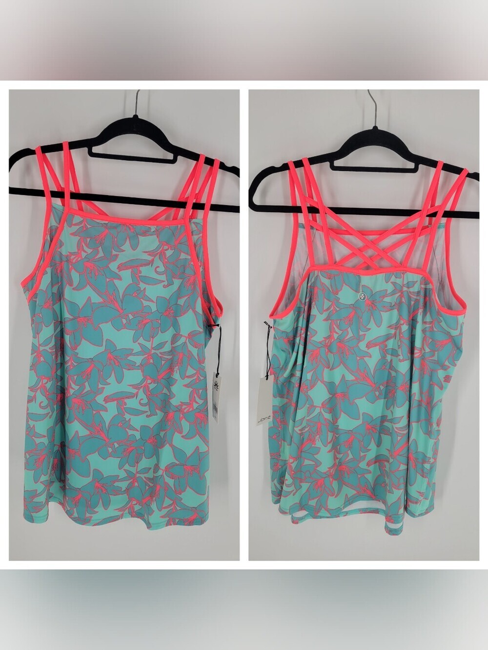 Jofit Floral Mint & Neon Pink Strappy Tank Top Size XXL New